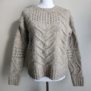 Joe Cable Knit Sweater Womens XS Long Sleeve Oversize Neutral Cozy Beige Winter